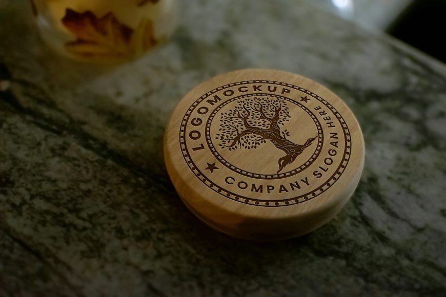 Brown Wooden Coaster Logo Mockup