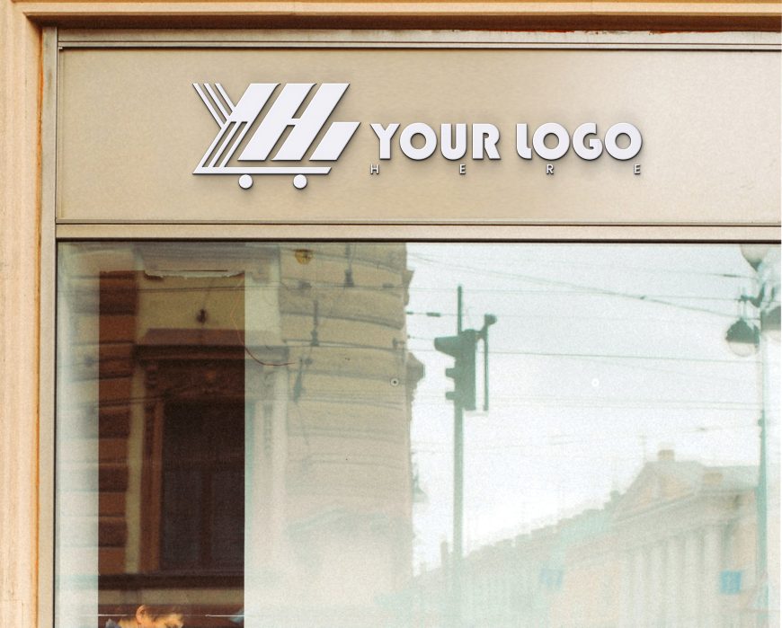 Logo Mockup on Realistic Glass Window Shop